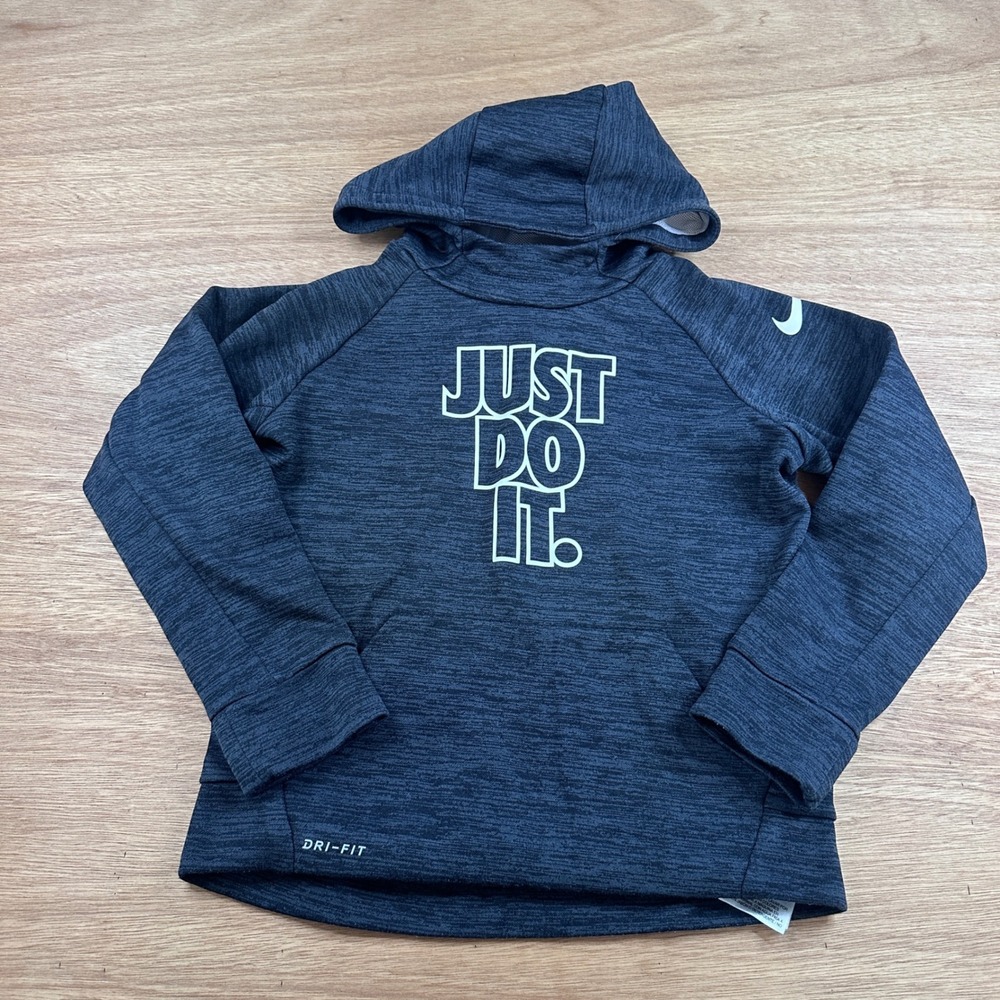 Nike Dri-FIT Boys Youth L 7 Gray/Black Just Do It Hoodie Pullover Sweatshirt